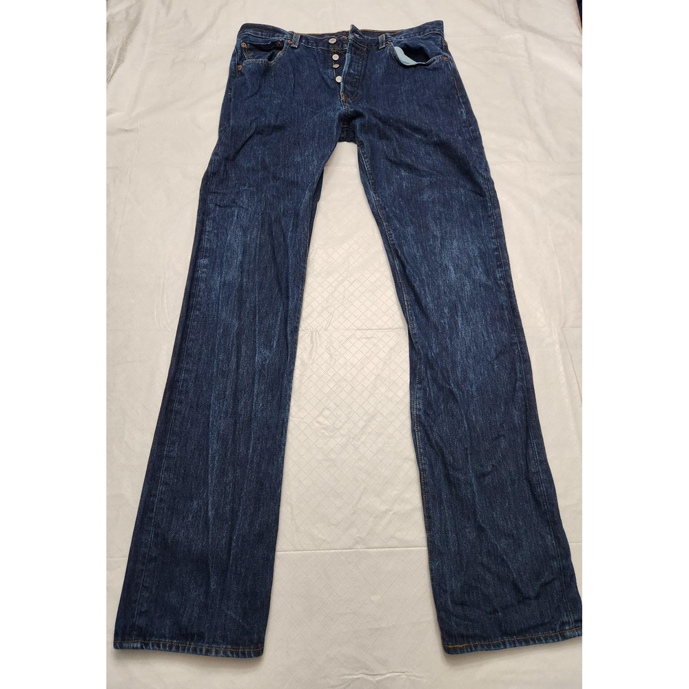 Levis 501 Jeans Mens Fits 34x36 Blue Dark Wash Regular Straight Button Fly Denim